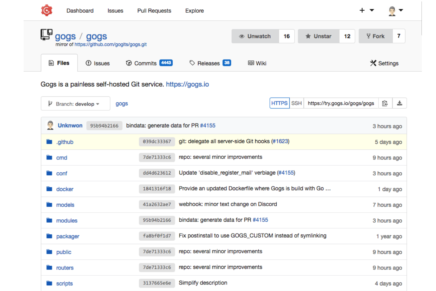 Gogs screenshot - 10 bästa alternativa verktygen till GitHub för kodhosting 2026