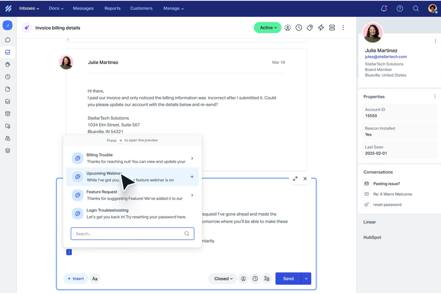 Help Scout screenshot - 10 bästa programvarorna för servicedesk för teknisk support 2026