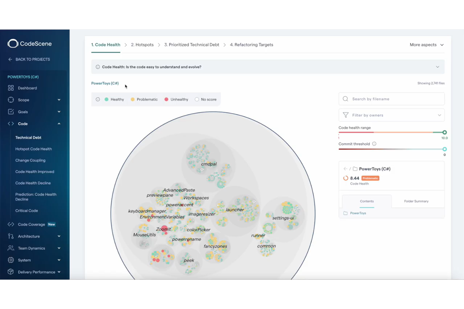 CodeScene screenshot - 10 bästa verktygen för kodrefaktorering i 2026