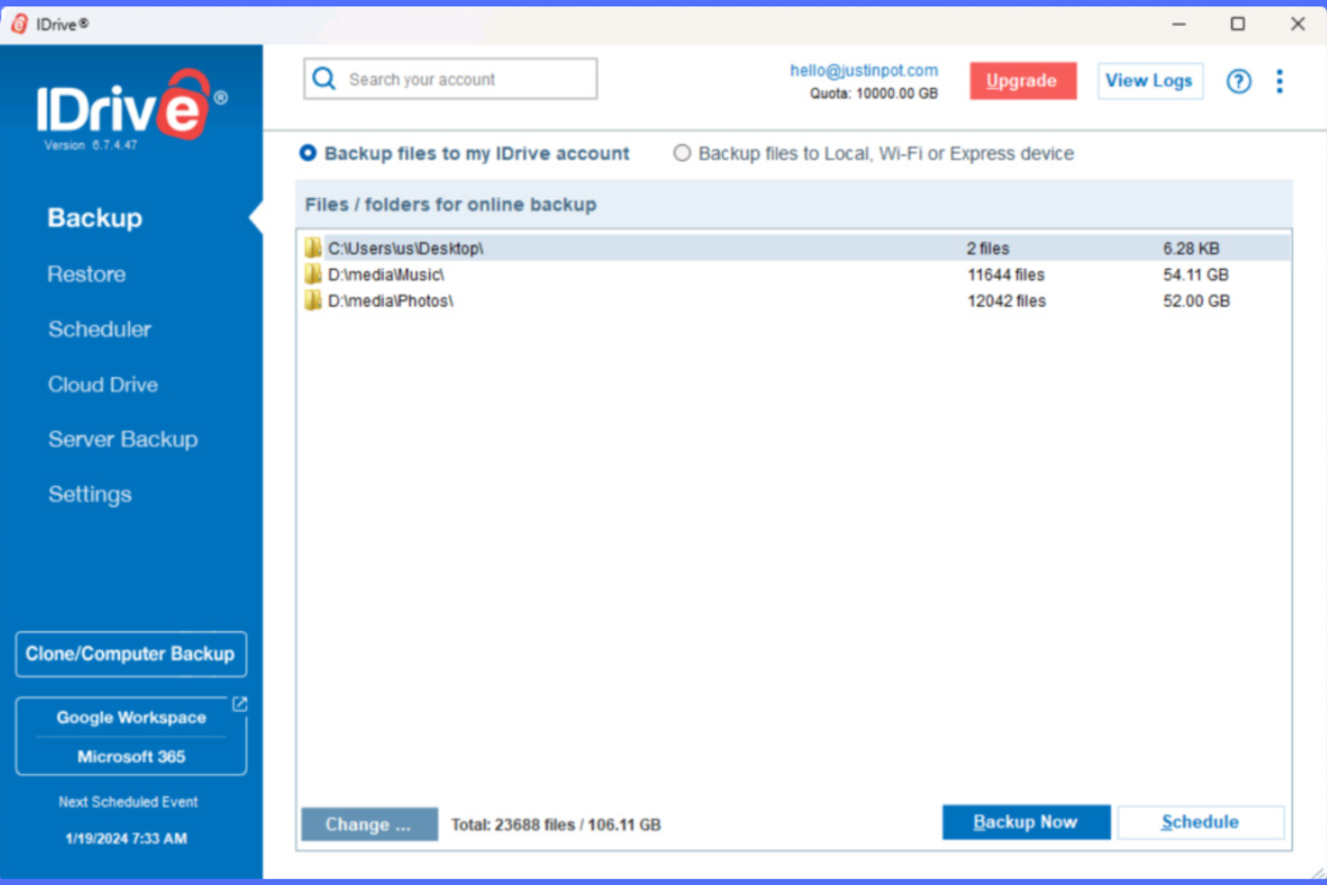 IDrive screenshot - 10 Backblaze-alternatieven geselecteerd voor 2026