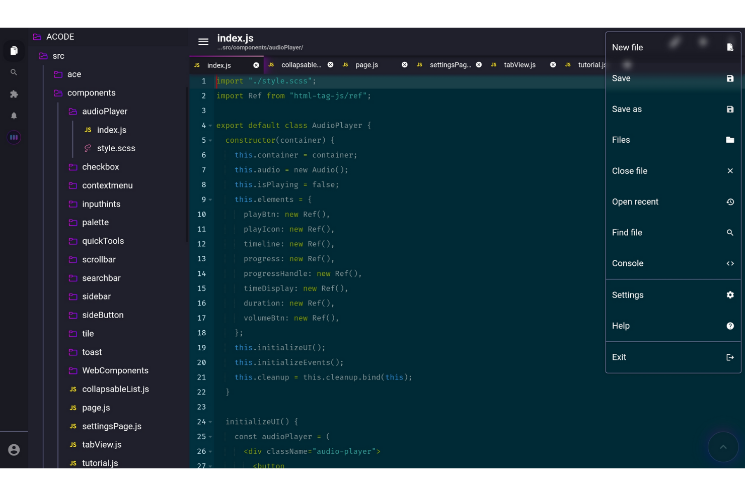 Acode screenshot - Las 10 mejores alternativas a Notepad++ seleccionadas para 2026