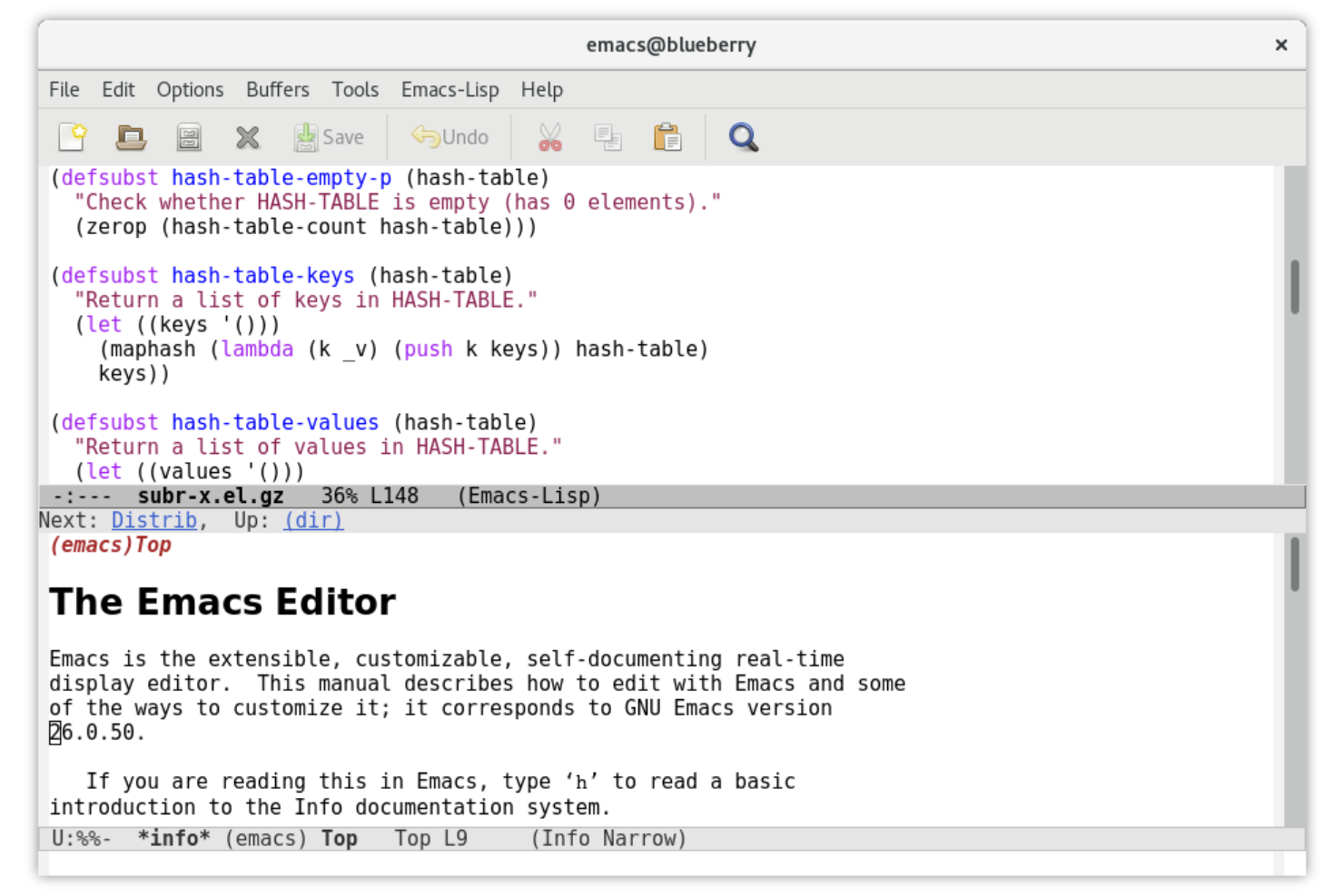 GNU Emacs screenshot - Las 10 mejores alternativas a Notepad++ seleccionadas para 2026