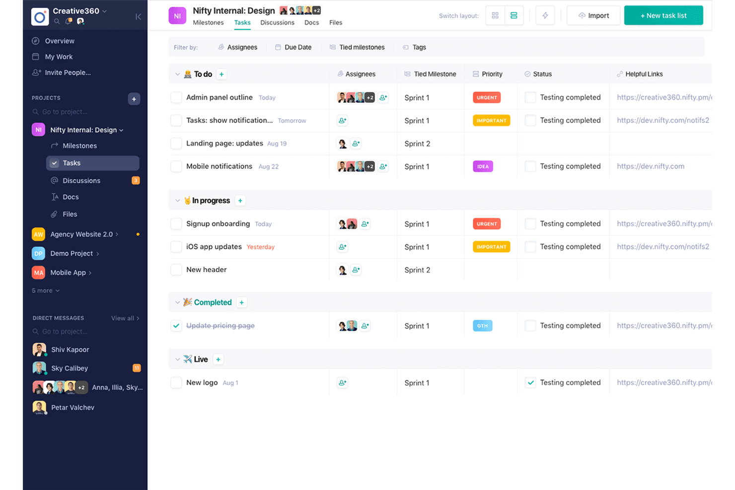 Nifty screenshot - 10 alternatives à Basecamp sélectionnées pour 2026