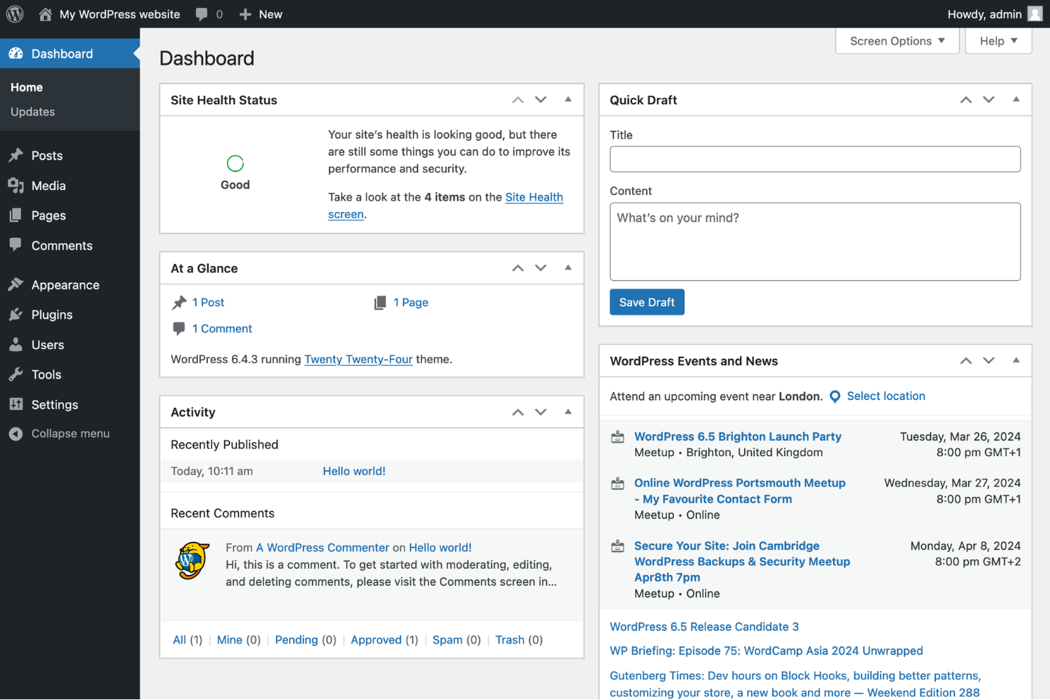 WordPress screenshot - 10 migliori alternative a Webflow per il 2026