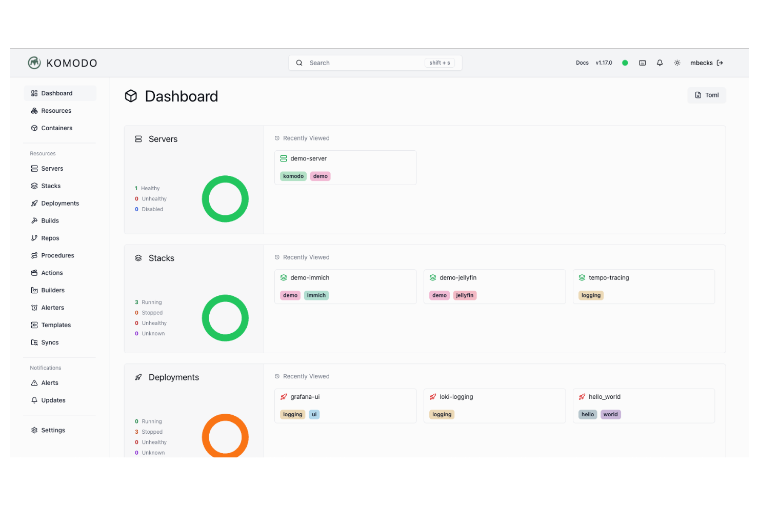 Komodo screenshot - 10 alternative a Portainer per il 2026