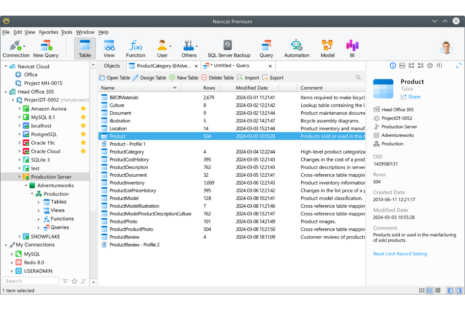 Navicat Premium screenshot - 10 alternativas a DBeaver en 2026