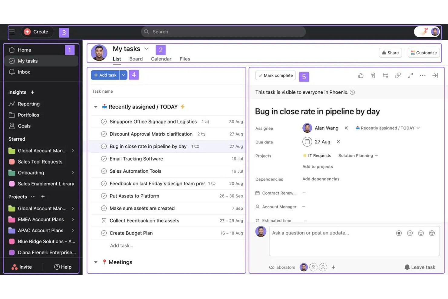 Asana screenshot - 10 ausgewählte Basecamp-Alternativen für 2026