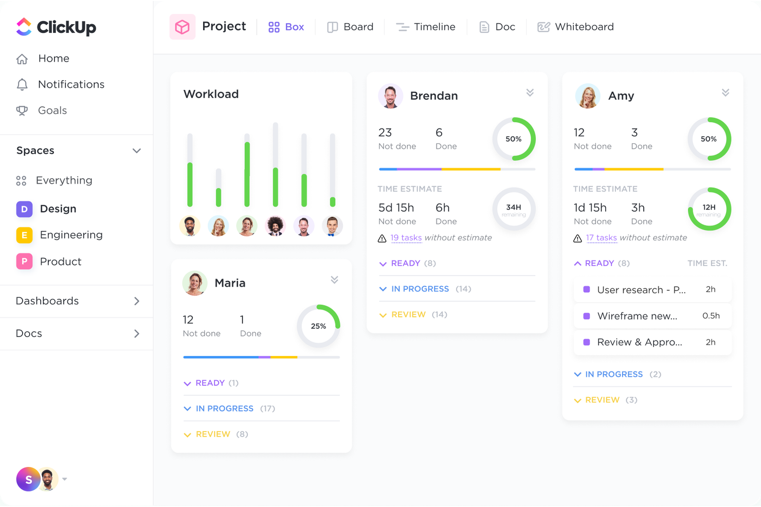 ClickUp screenshot - 10 Basecamp-alternatieven geselecteerd voor 2026