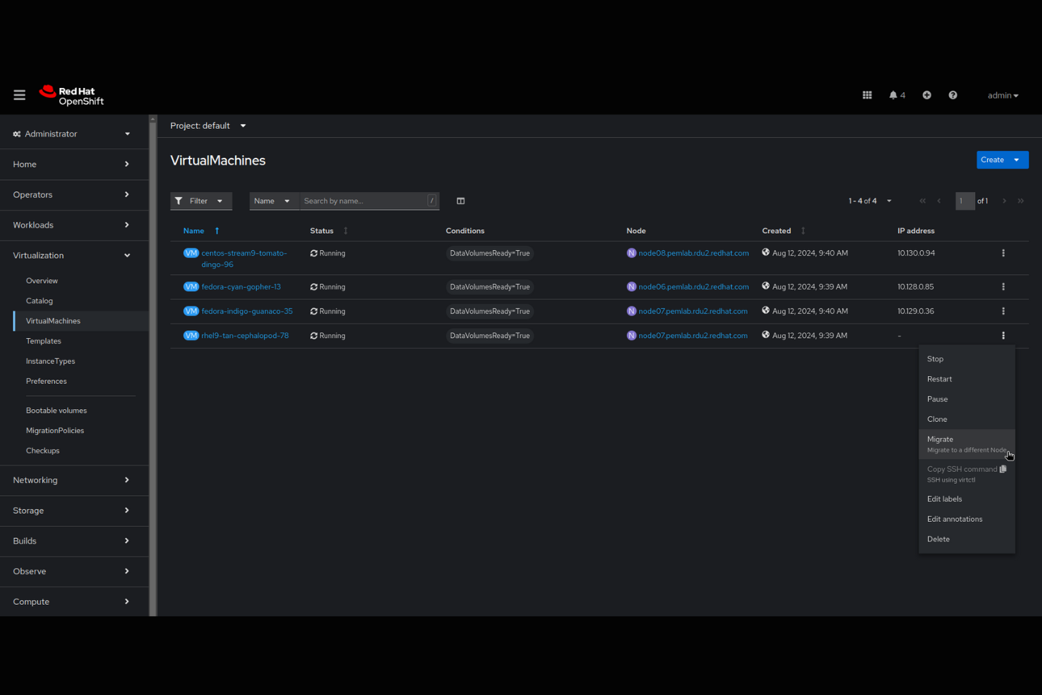 Red Hat OpenShift Virtualization screenshot - 10 Mejores Alternativas a VMware Analizadas en 2026