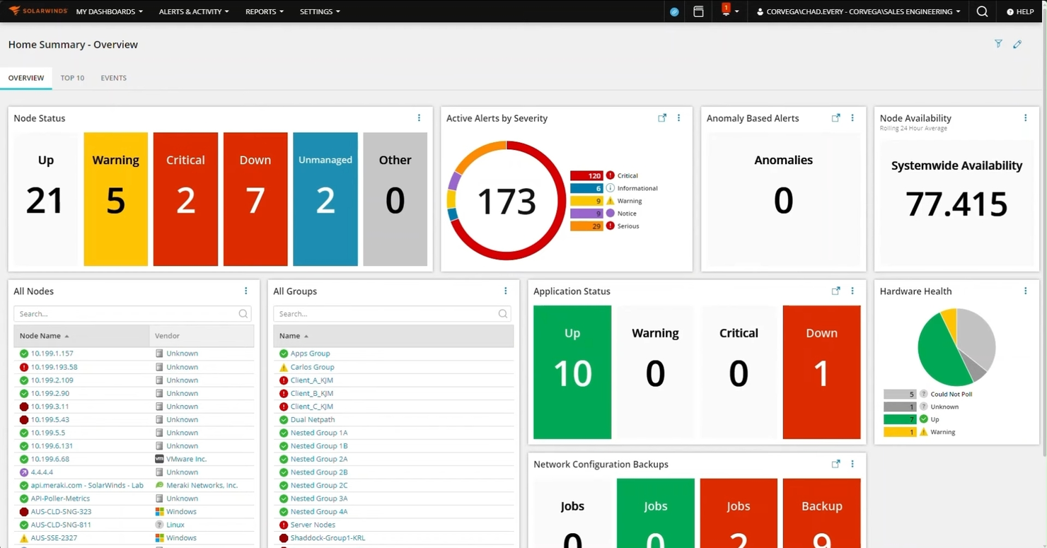 SolarWinds Network Performance Monitor screenshot - 10 meilleures alternatives à Auvik examinées en 2026