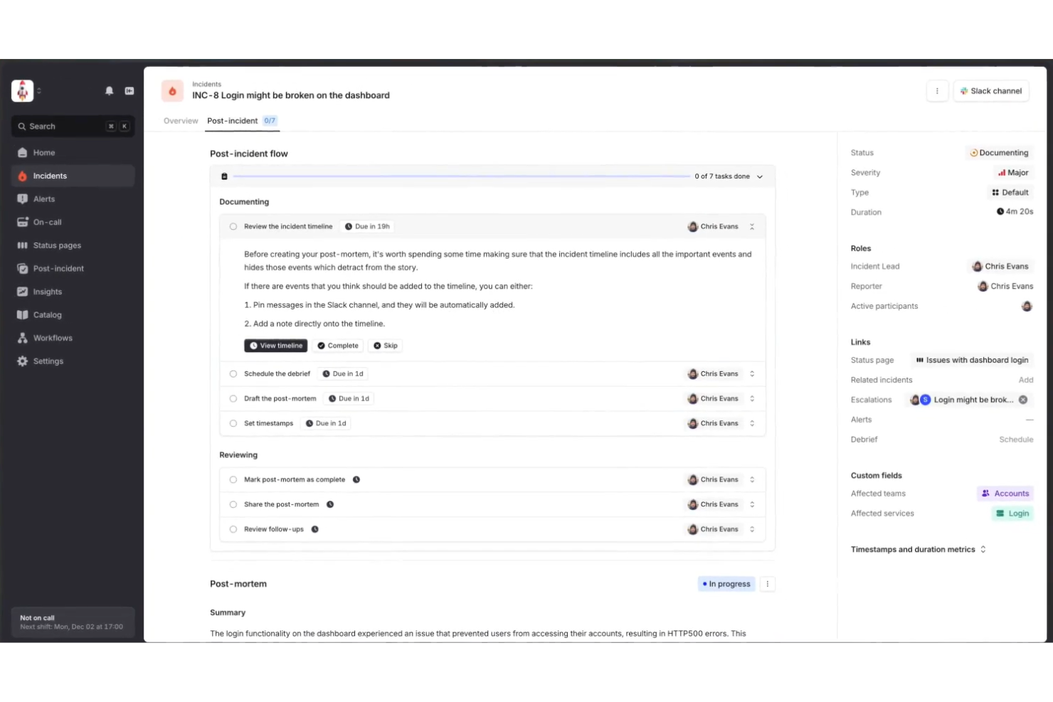 incident.io screenshot - 10 meilleures alternatives à Opsgenie évaluées en 2026