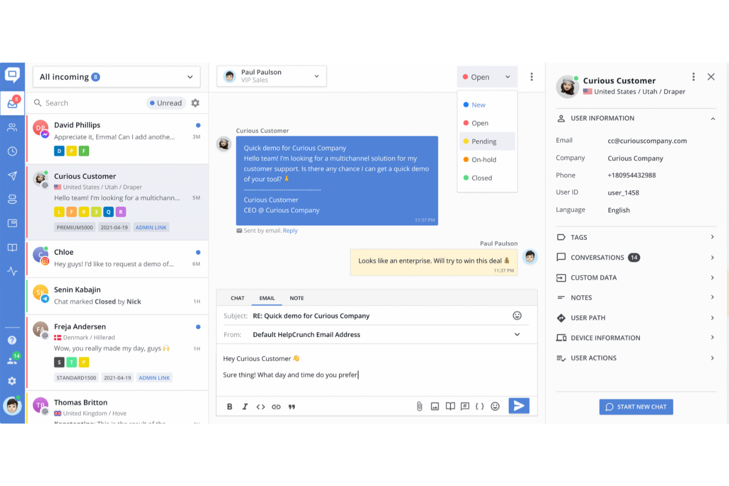 HelpCrunch screenshot - 10 migliori alternative a Intercom recensite nel 2026