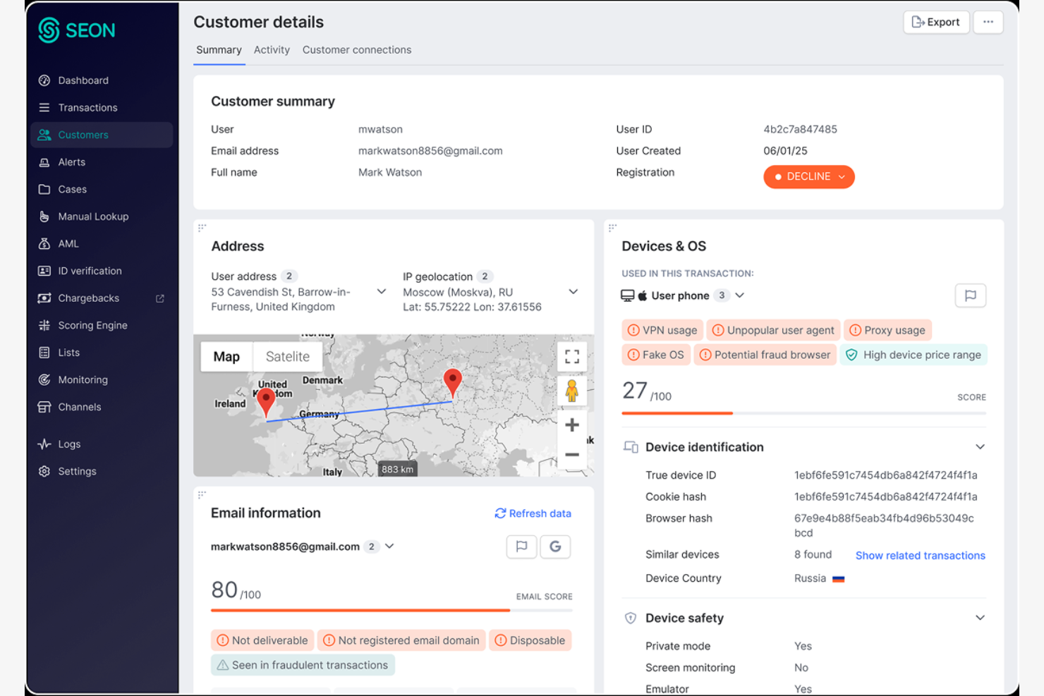 SEON screenshot - Le 10 migliori alternative a Onfido recensite nel 2026