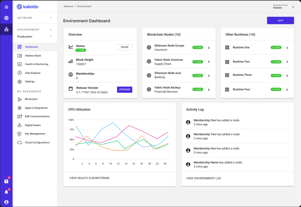 Enterprise blockchain platform interface