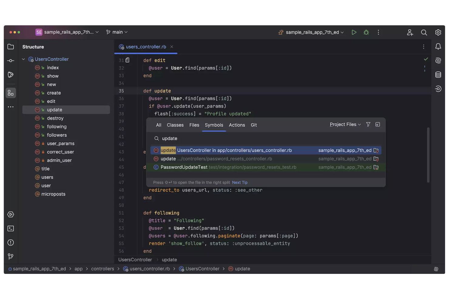 RubyMine screenshot - 12 Ruby IDEs for 2026