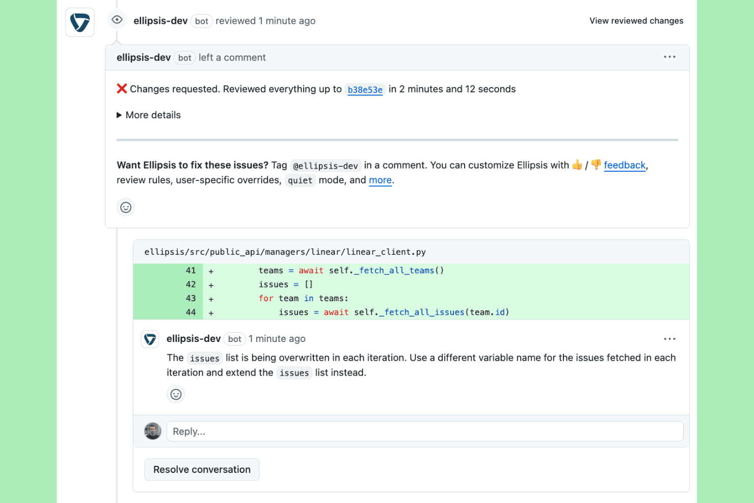 Ellipsis screenshot - 20 Best AI Code Review Tools in 2026