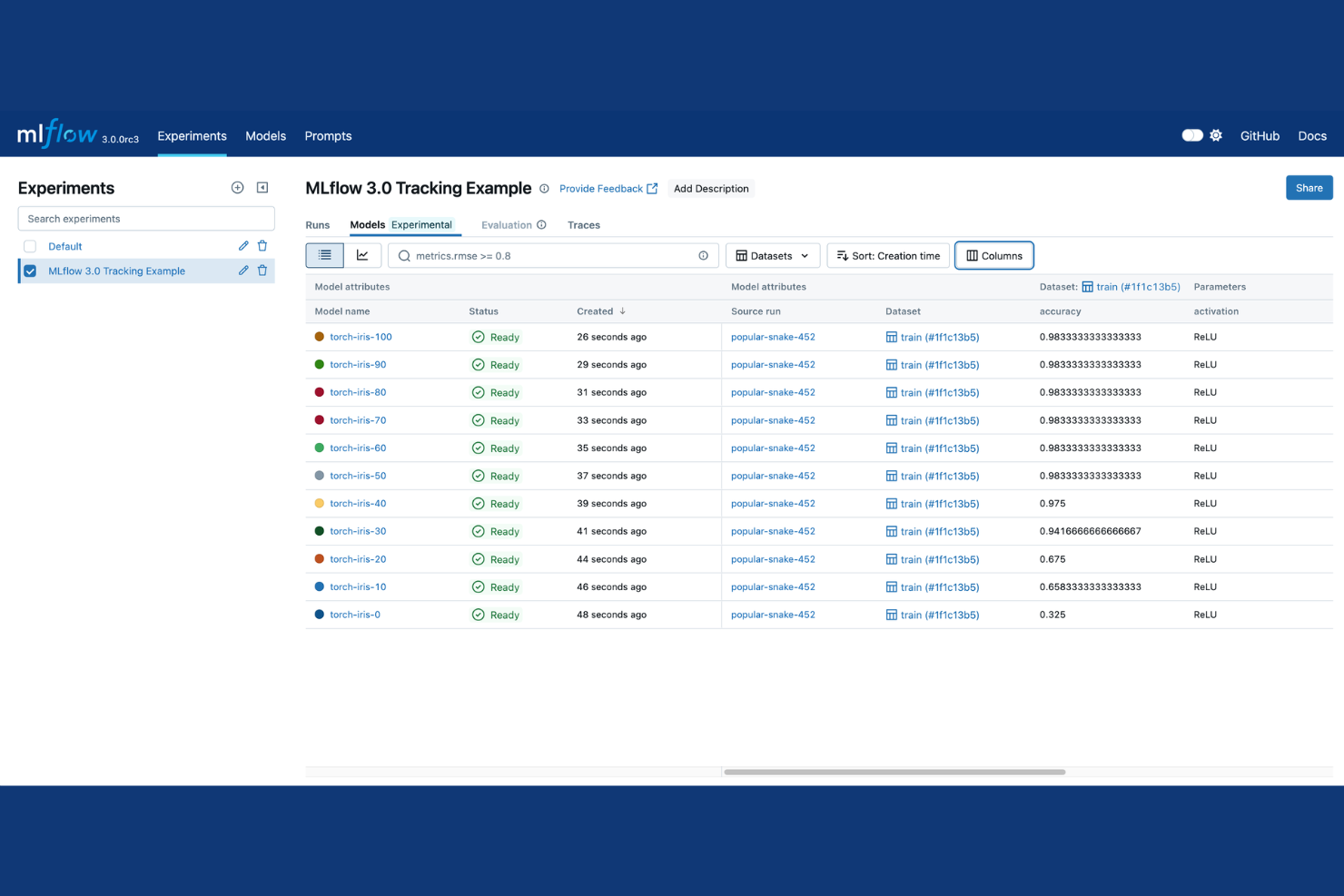 MLflow screenshot - I 10 migliori strumenti per il deployment di modelli ML nel 2026