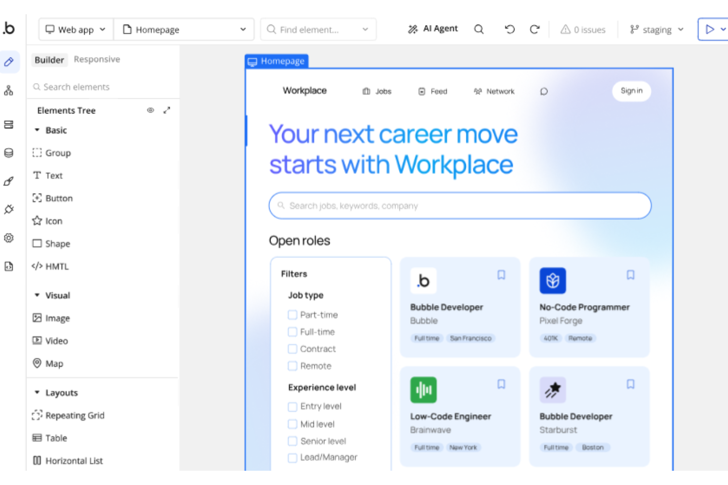 Bubble helps you build and launch web apps without coding.