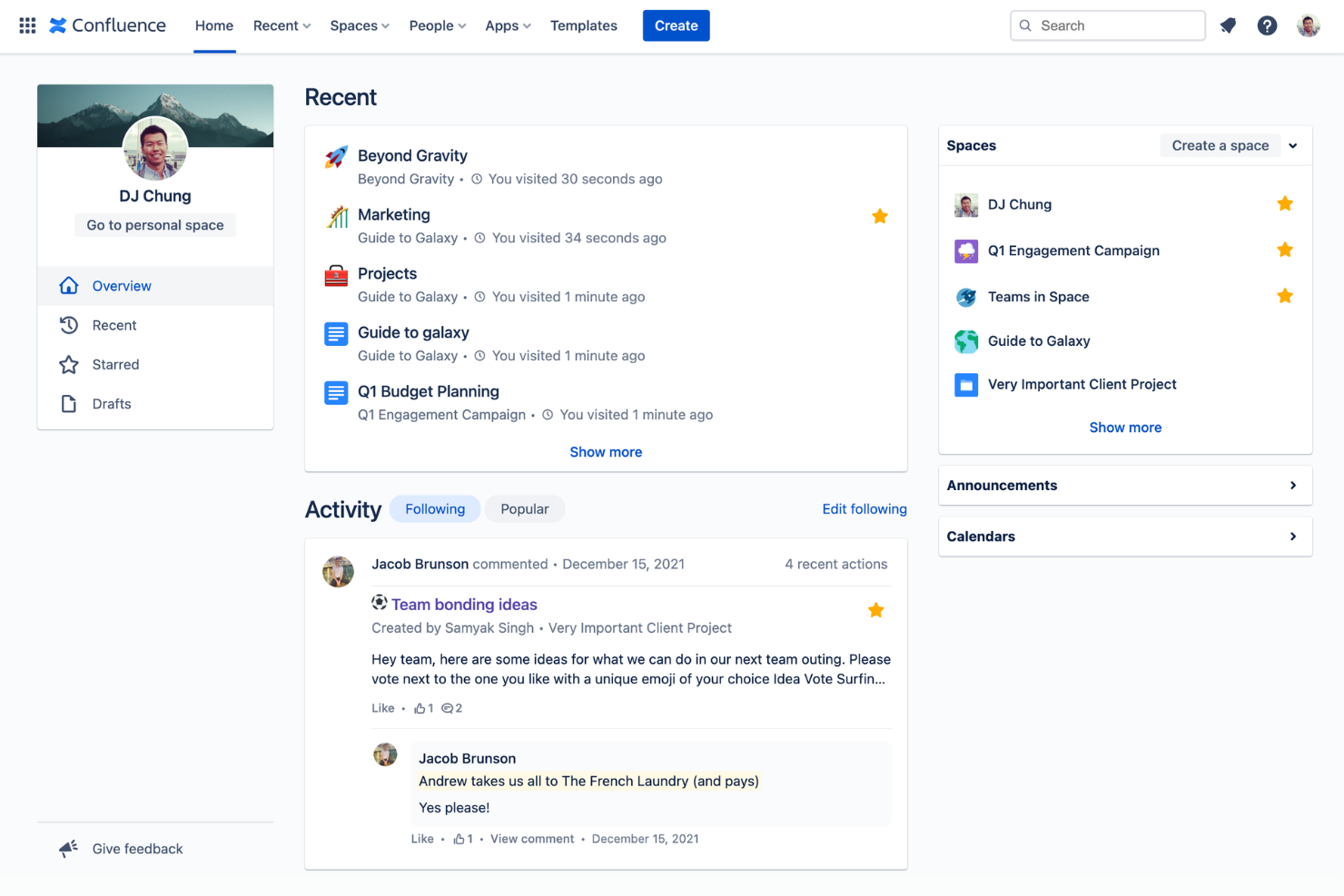 Atlassian Confluence centralizes team knowledge in shared workspaces.