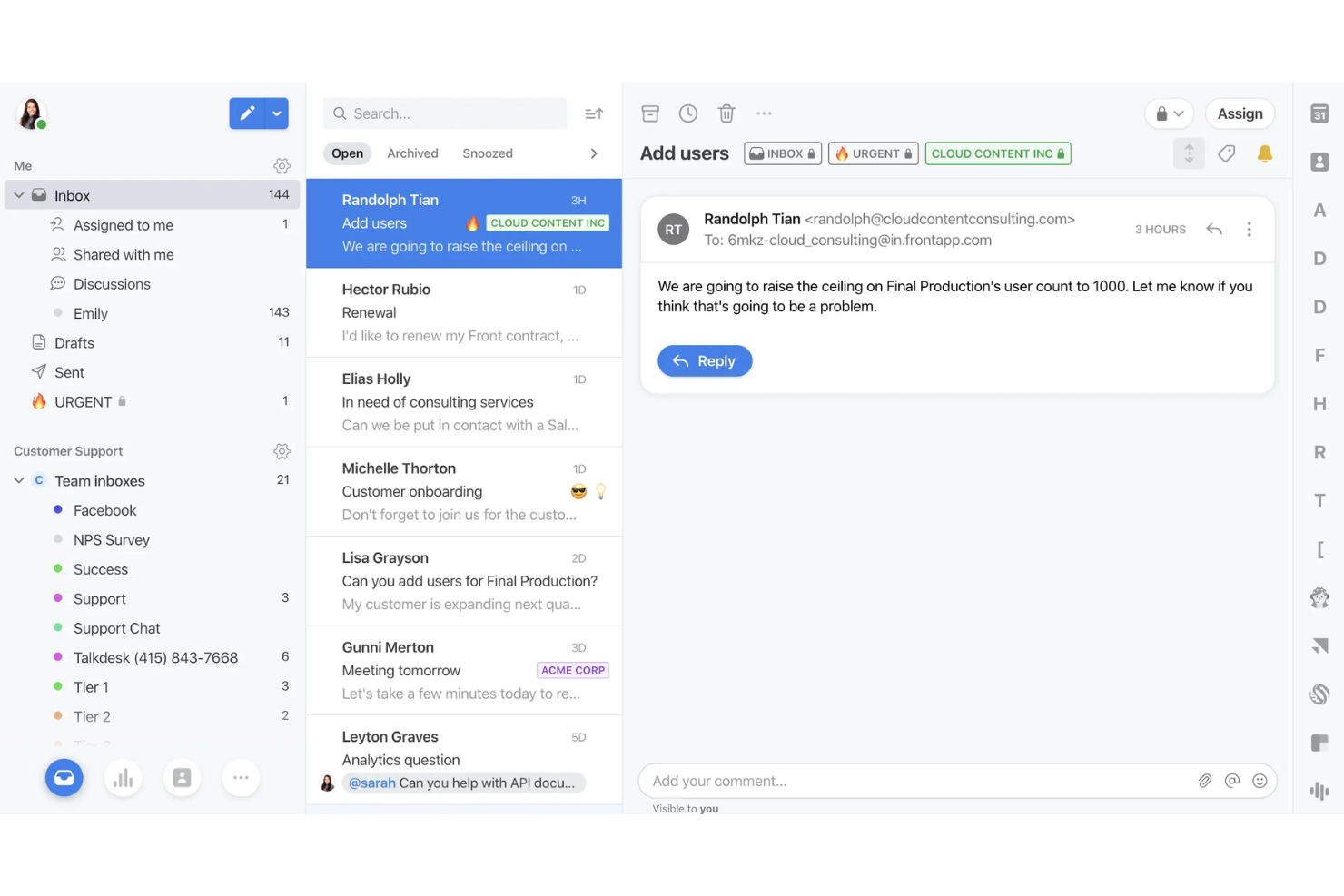 Front centralizes team inboxes for collaborative remote support.