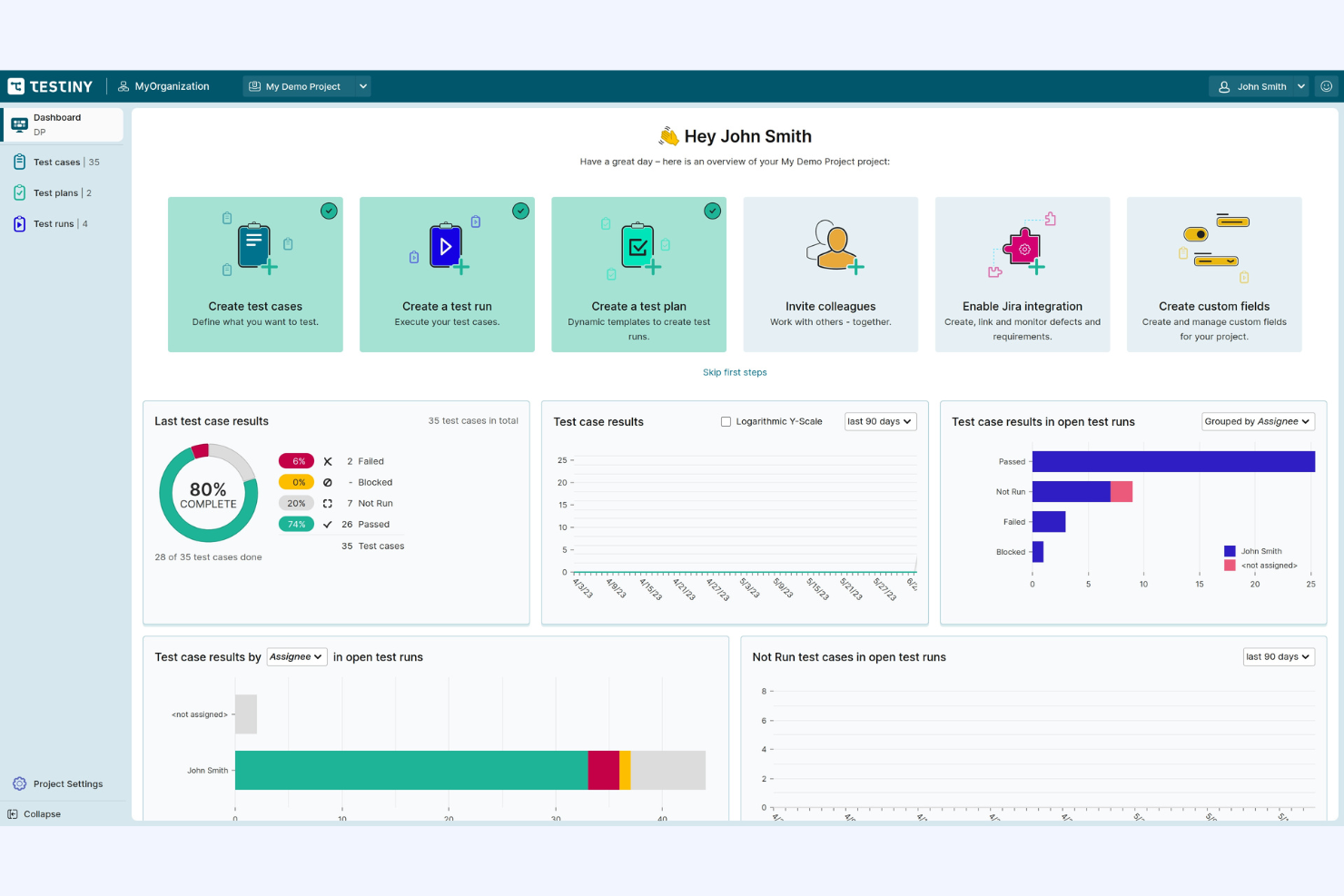 Testiny organizes test cases, runs tests, and tracks QA results in one place.