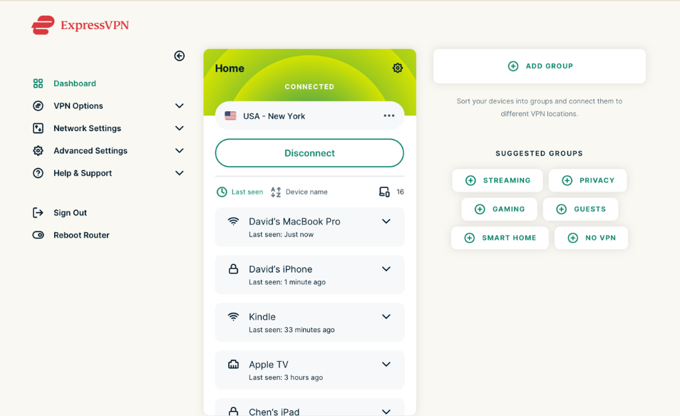ExpressVPN encrypts internet traffic and routes it through secure servers.