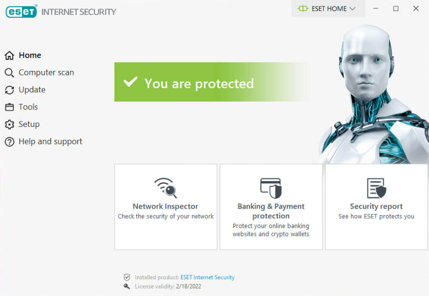 ESET Internet Security protects devices from malware, phishing, and cyber threats.