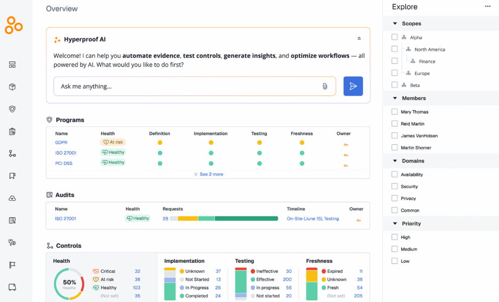 Hyperproof automates compliance management with tracking and reporting tools.