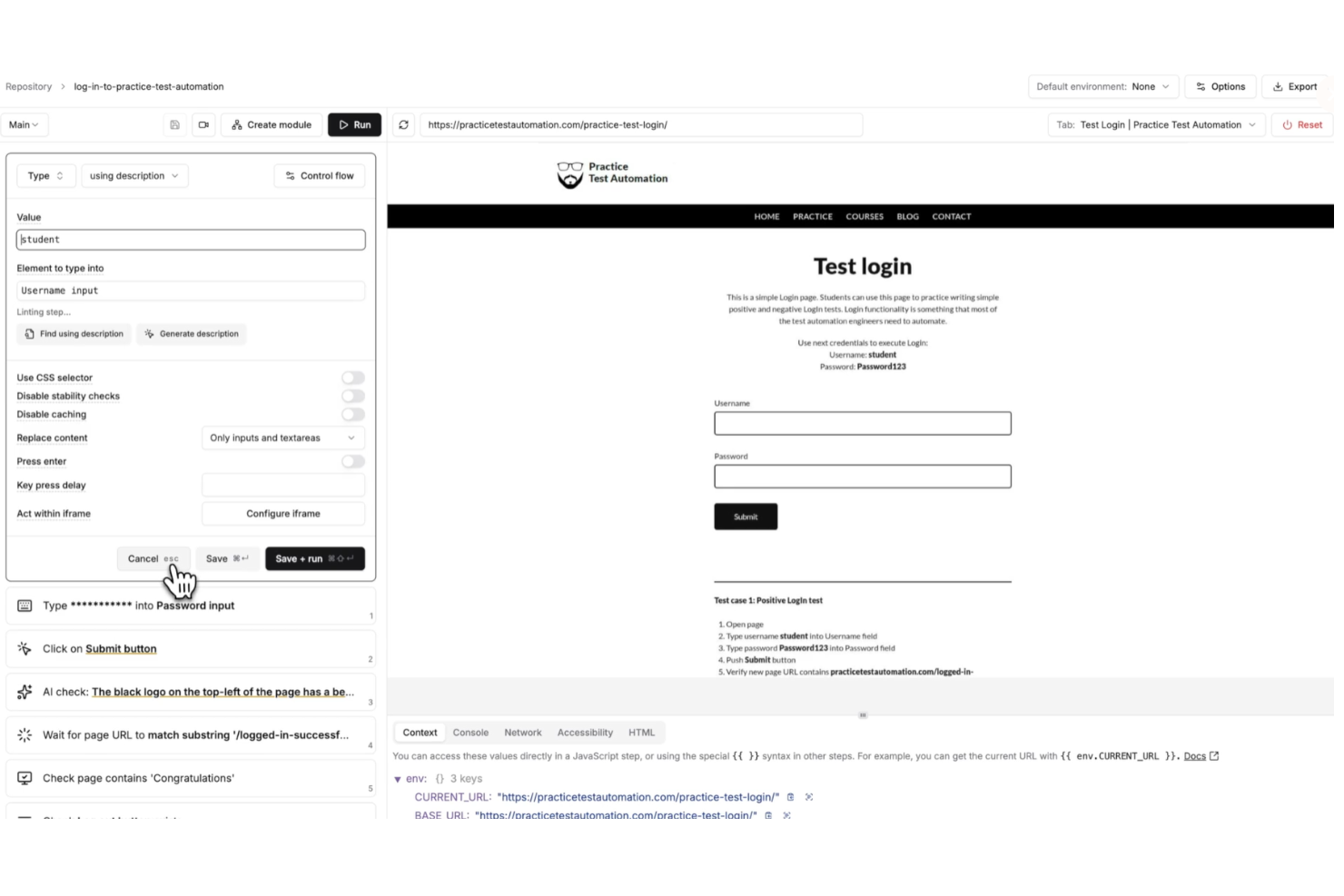 Automates end-to-end tests with AI-driven workflows and CI integration.