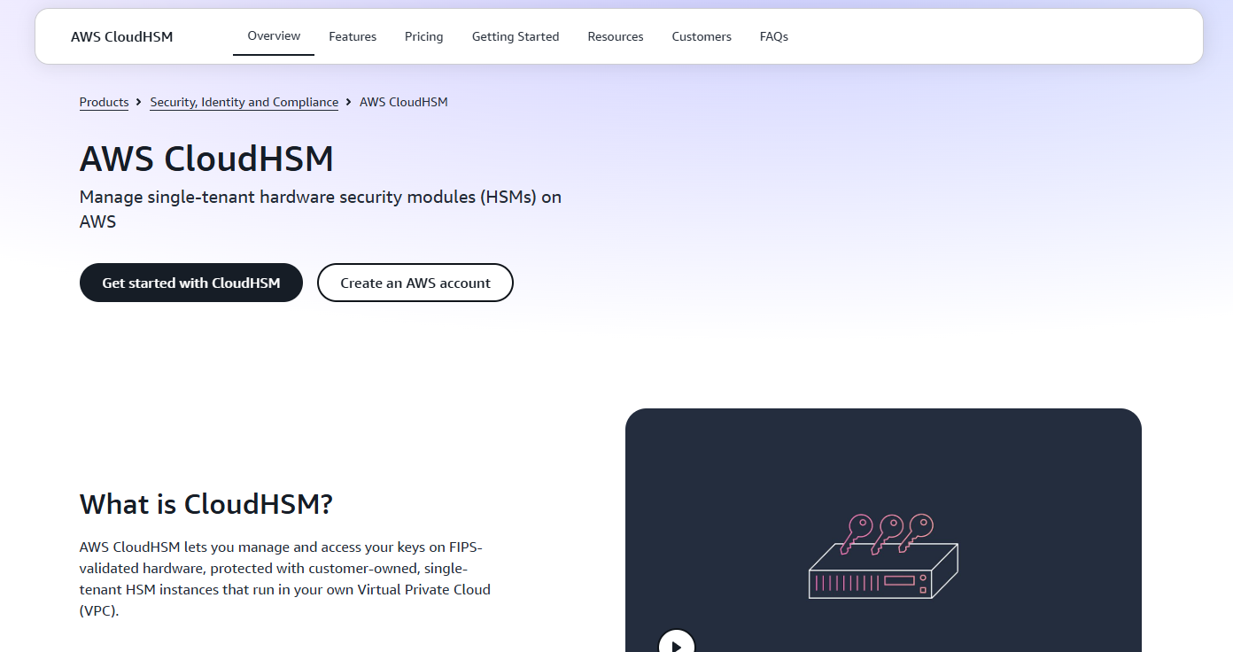 AWS CloudHSM provides dedicated HSMs for secure key management.