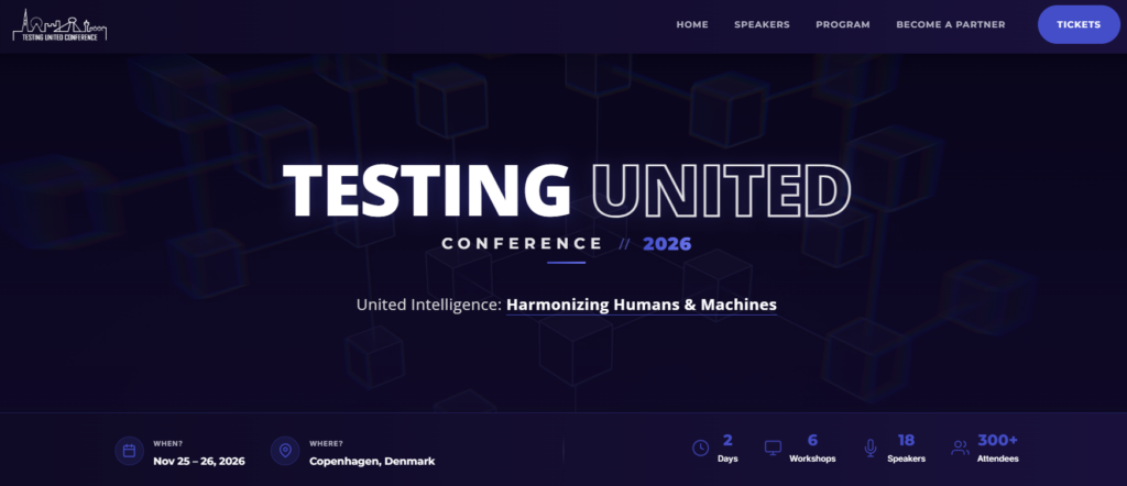 Testing United Conference 2026 website page screenshot
