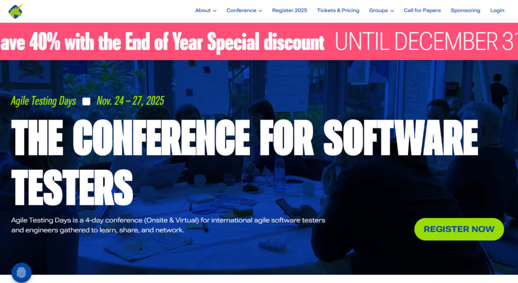 Agile Testing Days conference web page screenshot