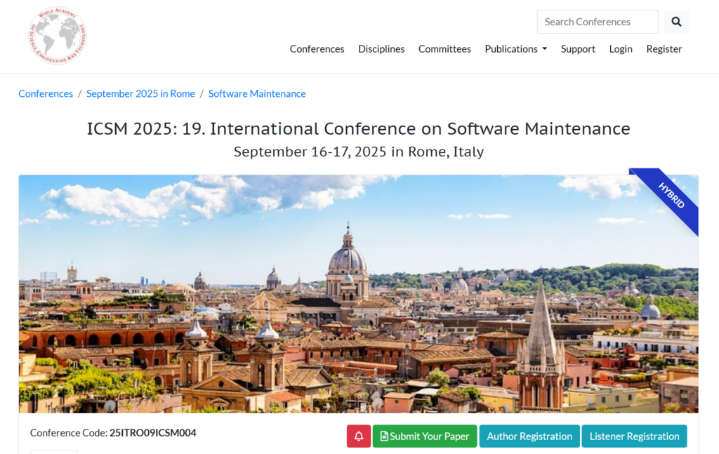 ICSM 2025 landing page screenshot