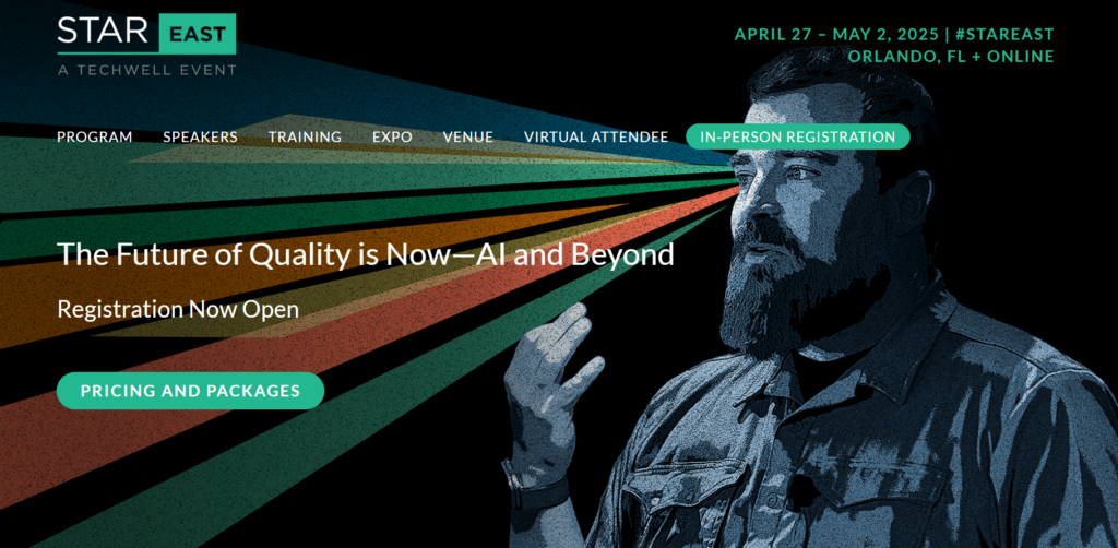 The STAREAST Software Testing Conference landing page screenshot
