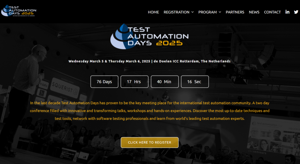 Screenshot of the Test Automation Days website