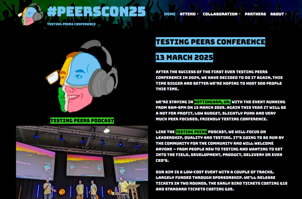 Screenshot of the Testing Peers Conference website
