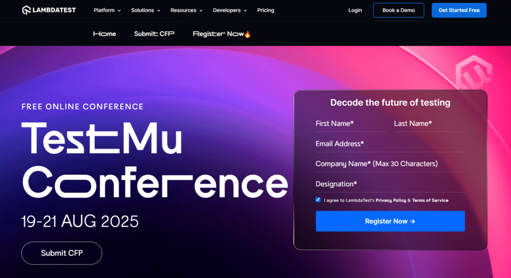 Screenshot of the The Testμ Conference 2025 website