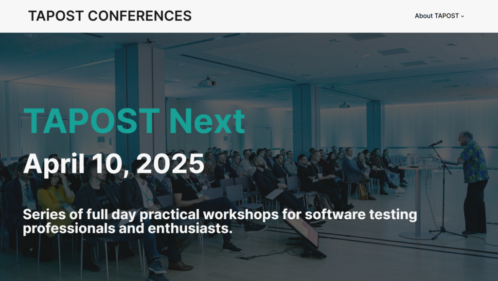 Screenshot of TAPOST 2025, a QA conference