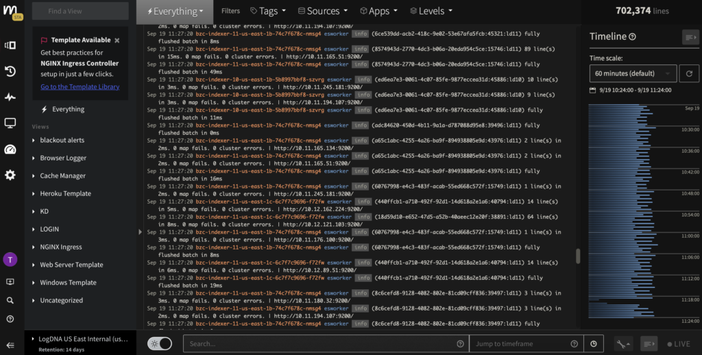 Mezmo Log Analysis log viewer interface