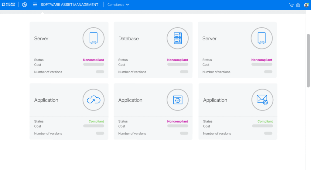 Micro Focus Service Management Automation X (SMAX) asset management dashboard interface