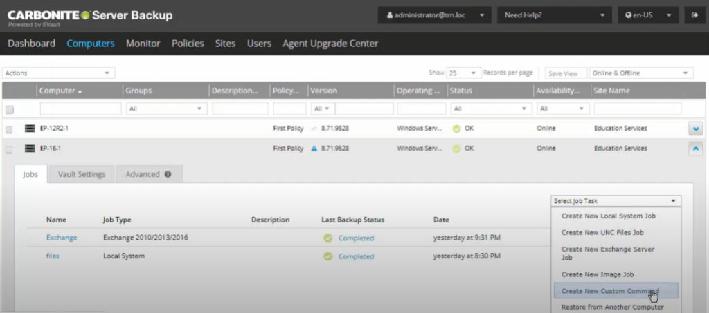 Carbonite server backup screenshot