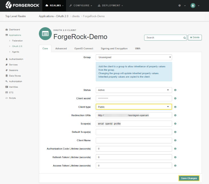 ForgeRock SSO demo screenshot