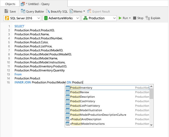 Constructing SQL statements in the SQL Editor