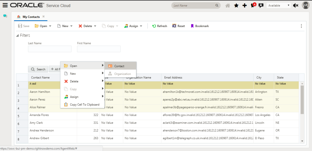 Oracle Service Cloud software screenshot