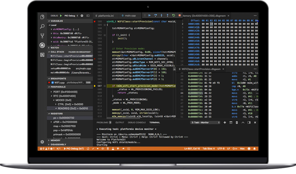 PlatformIO IDE's on a sample device