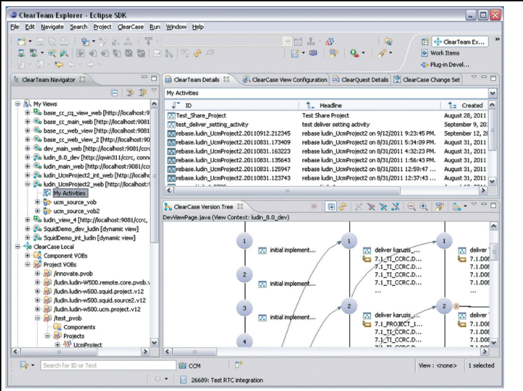 Team explorer feature of IBM Rational ClearCase version control system
