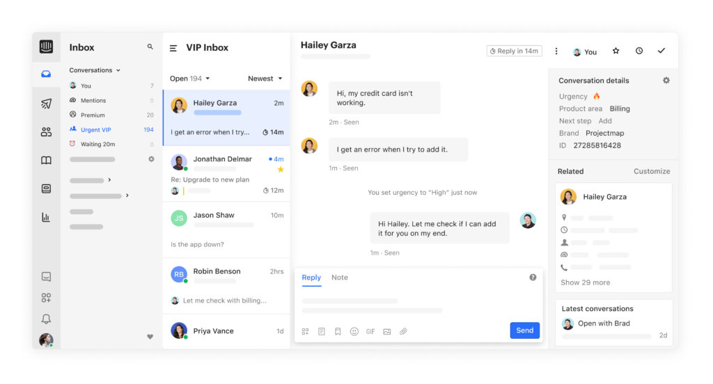 A photo focused on the VIP Inbox of the tool Intercom.