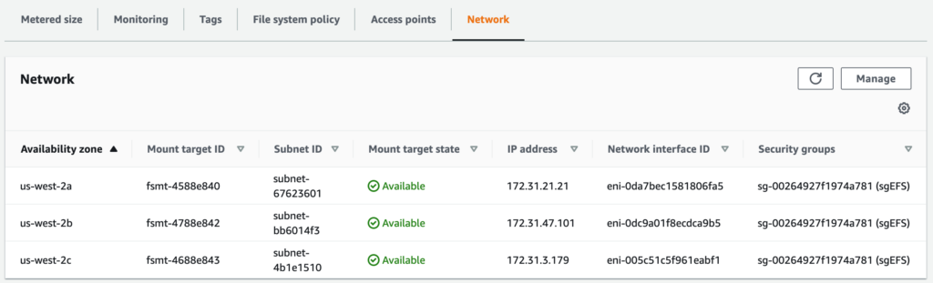 AWS DataSync's EFS console
