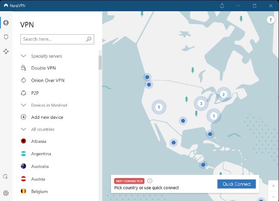 Nord VPN software dashboard