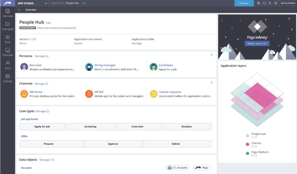 Pega's App Studio process mining software people hub feature